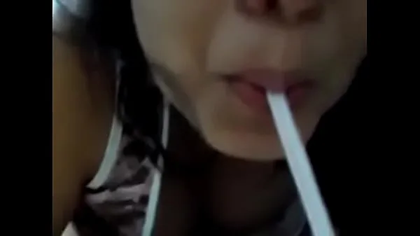 大My naughty girl drinking milk through a straw总管