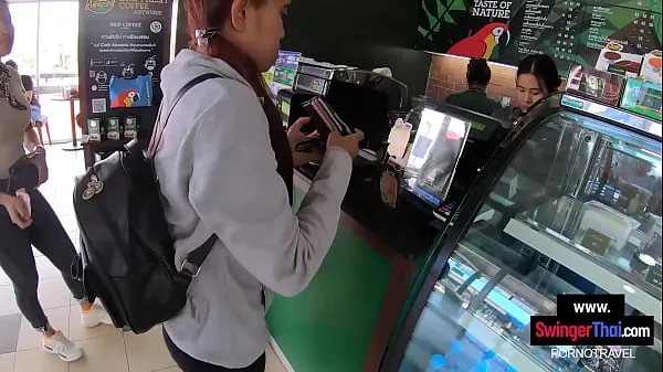Big Thai teen girlfriend pleases her boyfriend in public in the back of a coffee shop total Tube